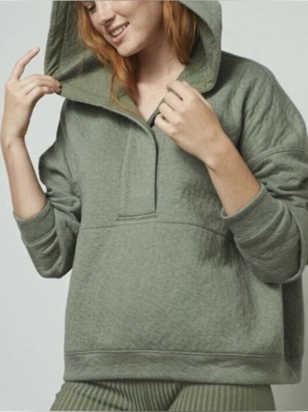 Lunya Restore Double Faced Pullover Hoodie Humble Green Sz XS